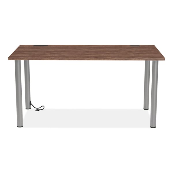 Essentials Writing Table-Desk With Integrated Power Management, 59.7x29.3x28.8, Espresso/Aluminum
